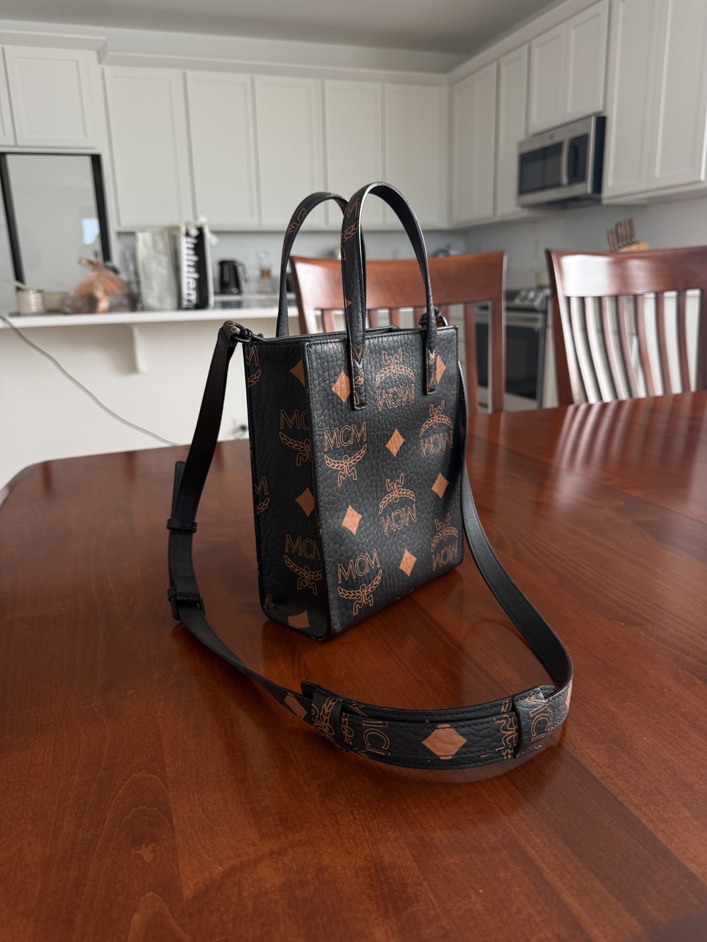 MCM Black & Cognac Logo Mini Tote Bag - Picture 2 of 5